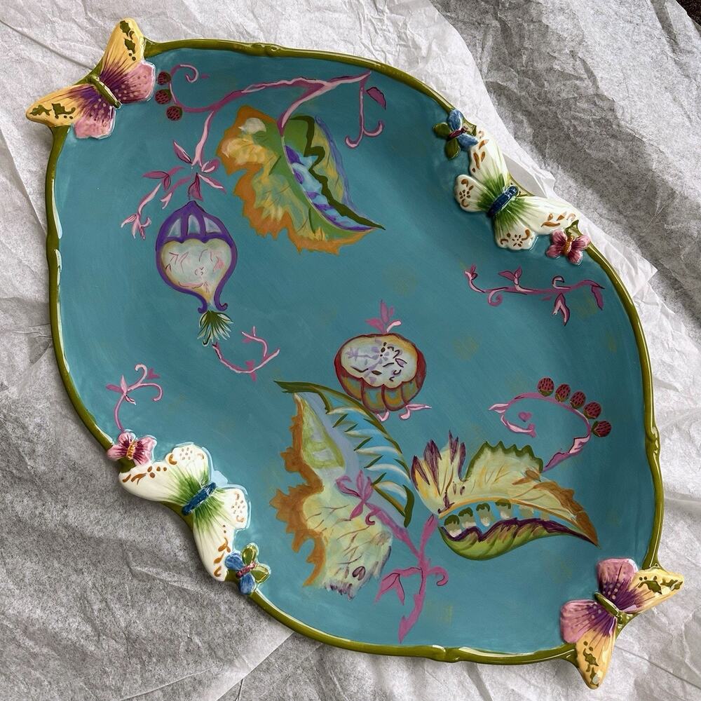 Tracy Porter Papillon Collection LARGE Platter Butterfly Floral Nature Blue WOW